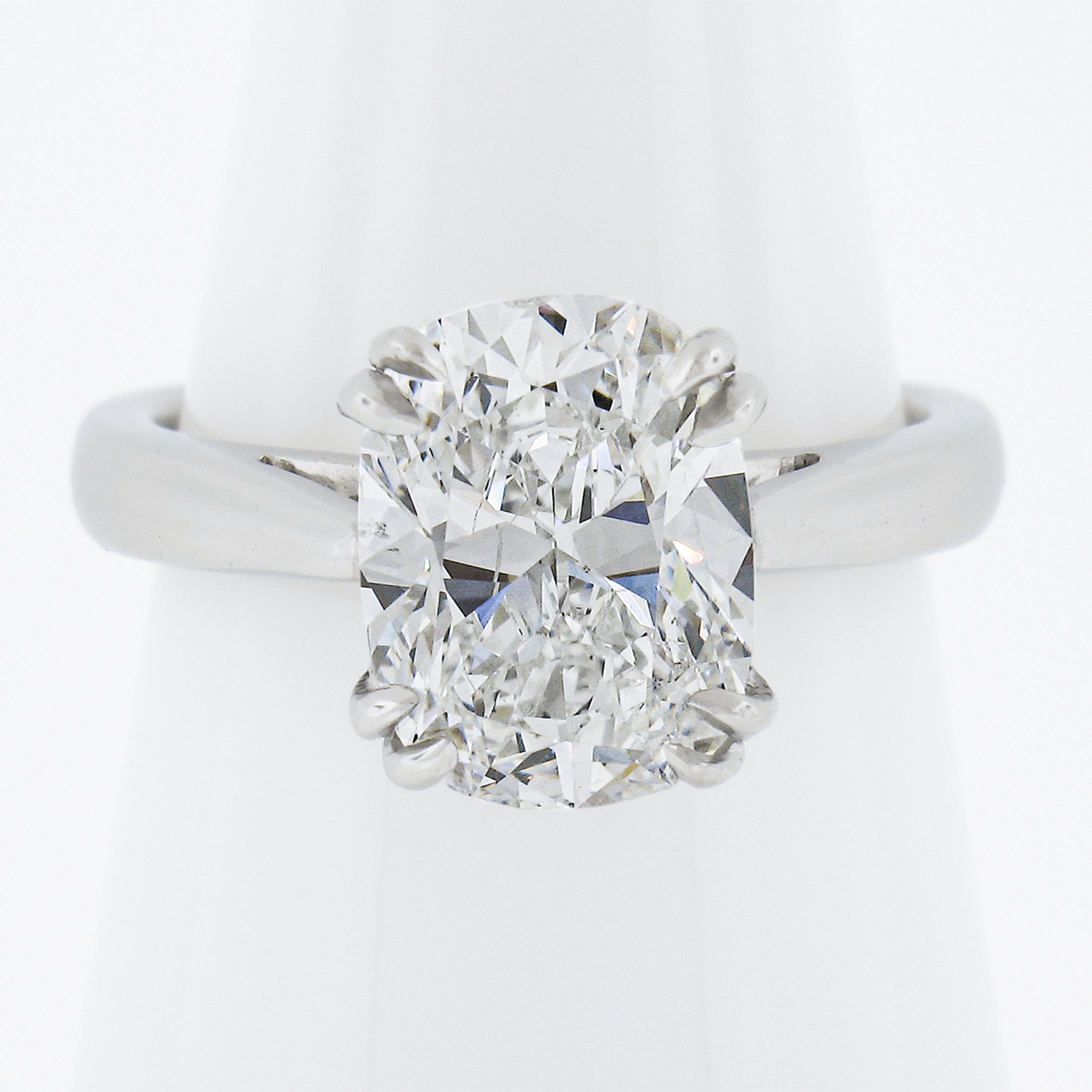 Platinum 3.09ct GIA Elongated Cushion Cut Diamond Solitaire Engagement Ring In Excellent Condition For Sale In Montclair, NJ