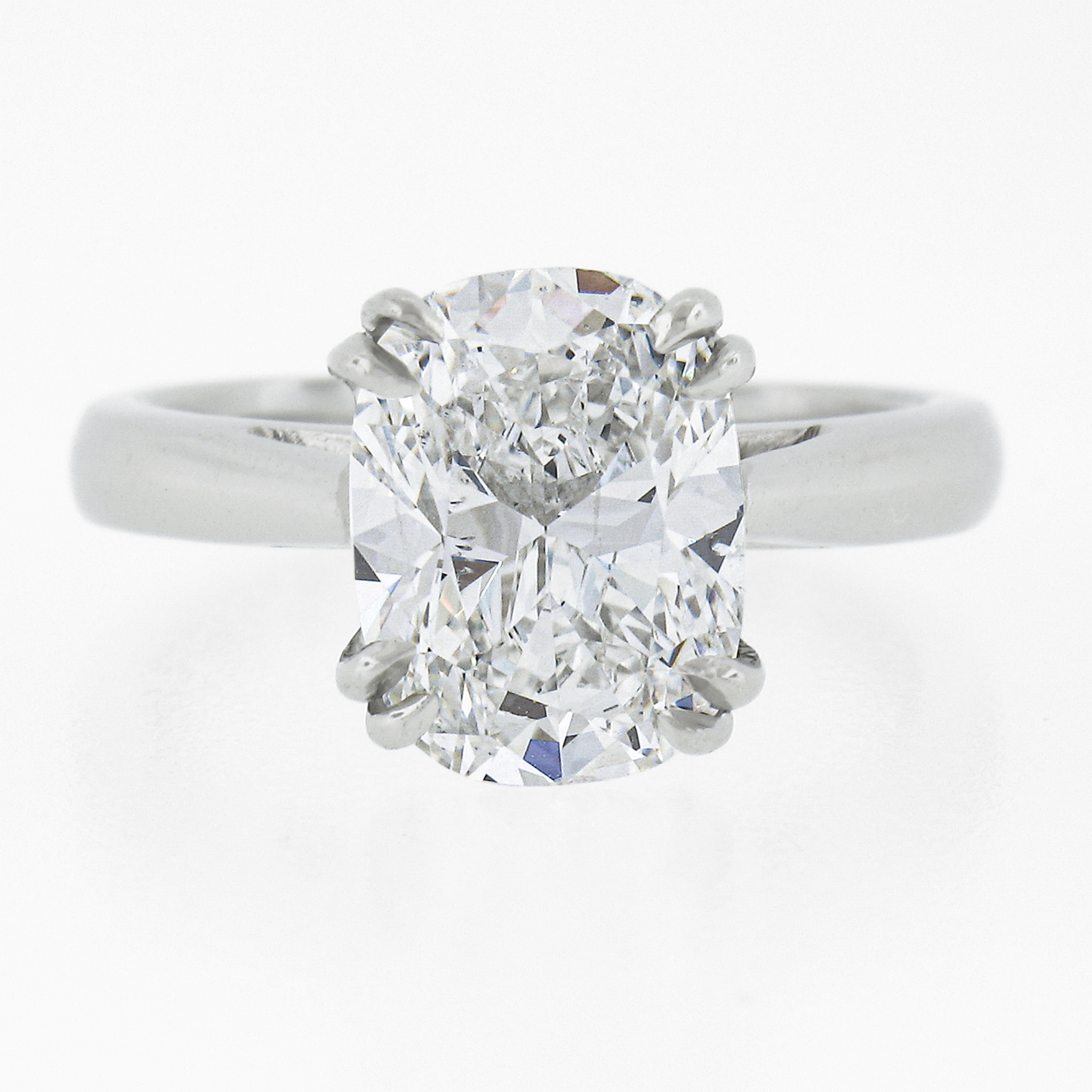 Platinum 3.09ct GIA Elongated Cushion Cut Diamond Solitaire Engagement Ring