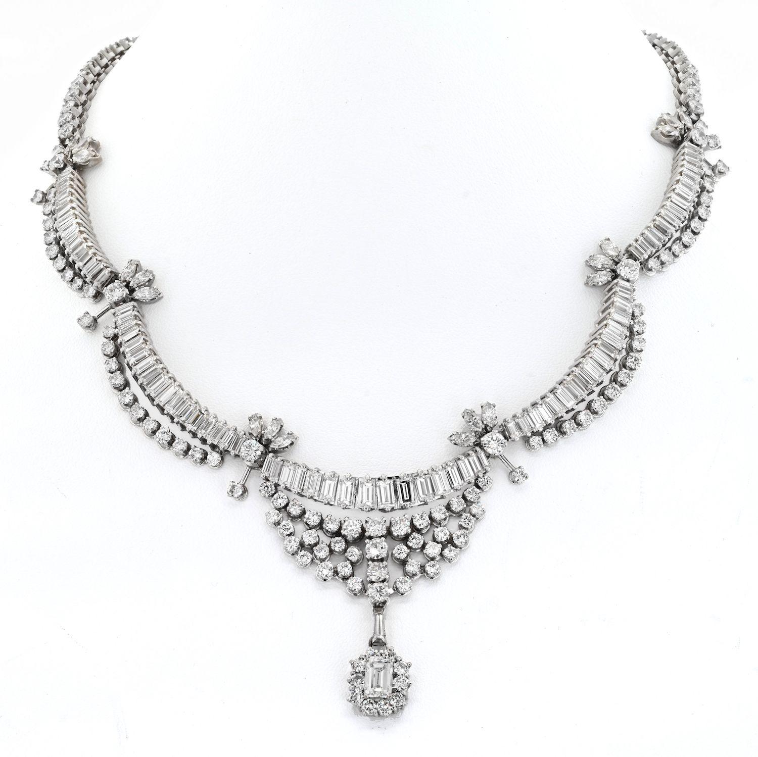We love jewelry from 1950's, it is the time when going out was eventful and every restaurant outing was about dressing and looking your best. We can see this necklace being worn by someone special: crafted in platinum with diamonds encrusted around