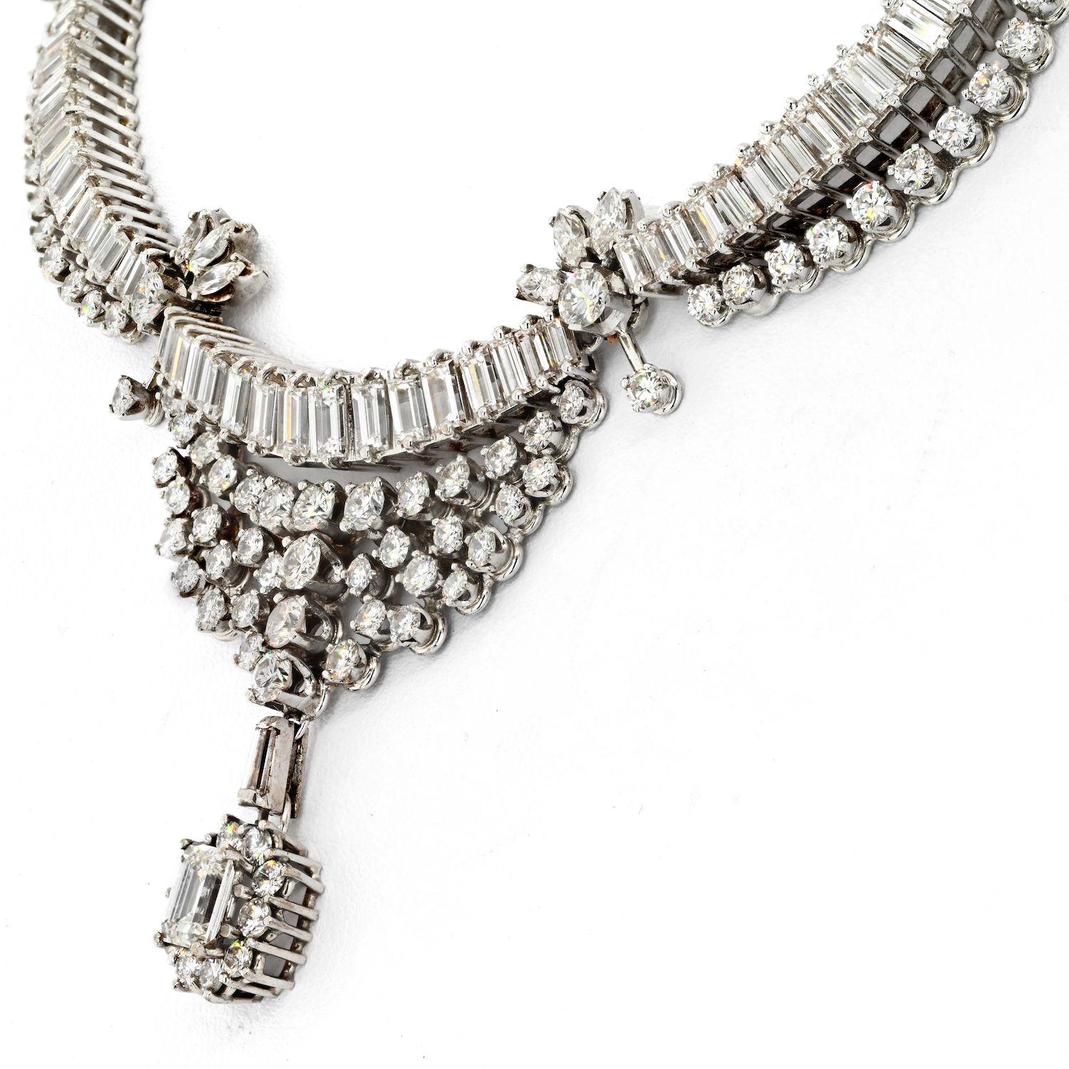 Modern Platinum 31 Carats Diamond Drop Vintage Riviera Necklace