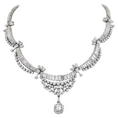 Platinum 31 Carats Diamond Drop Vintage Riviera Necklace