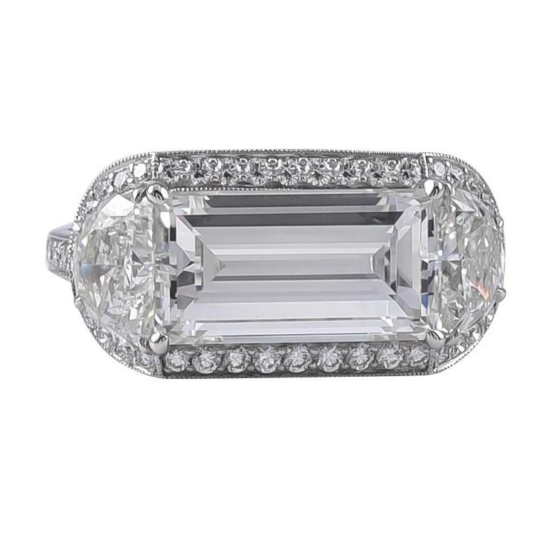 Baguette Cut Sophia D. 2.01 Carat Baguette Diamond Engagement Ring with Half Moons  For Sale
