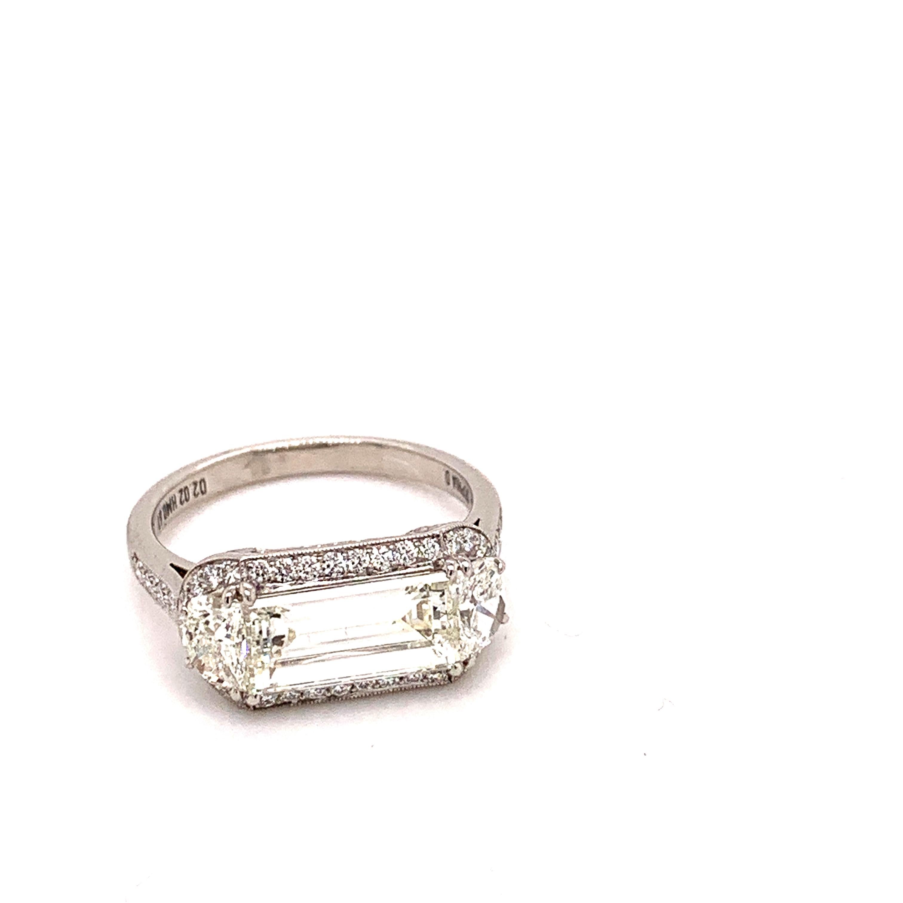 Sophia D. 2.01 Carat Baguette Diamond Engagement Ring with Half Moons  For Sale 1