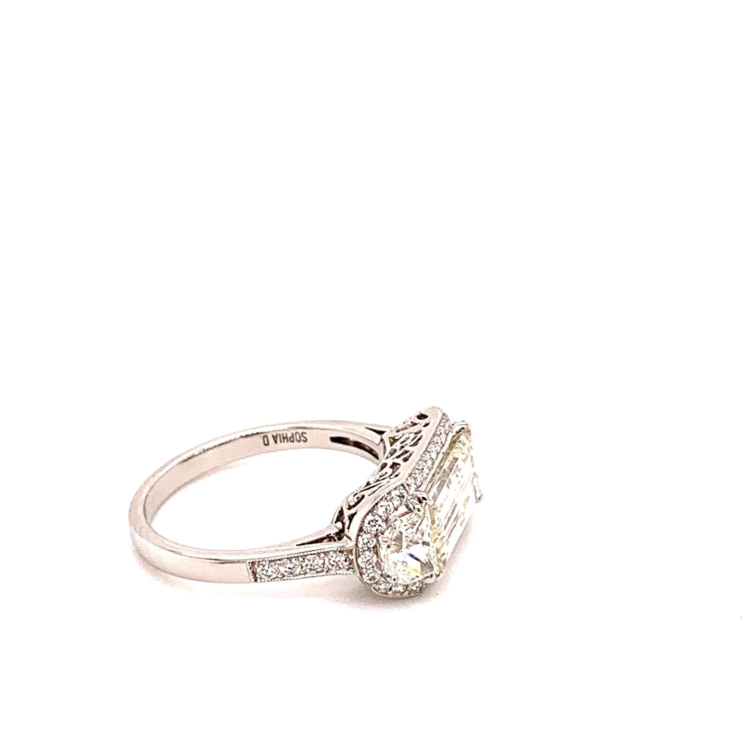 Sophia D. 2.01 Carat Baguette Diamond Engagement Ring with Half Moons  For Sale 2