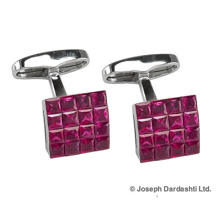 Platinum invisible set rubies with total weighing of 3.10 carat cufflinks
