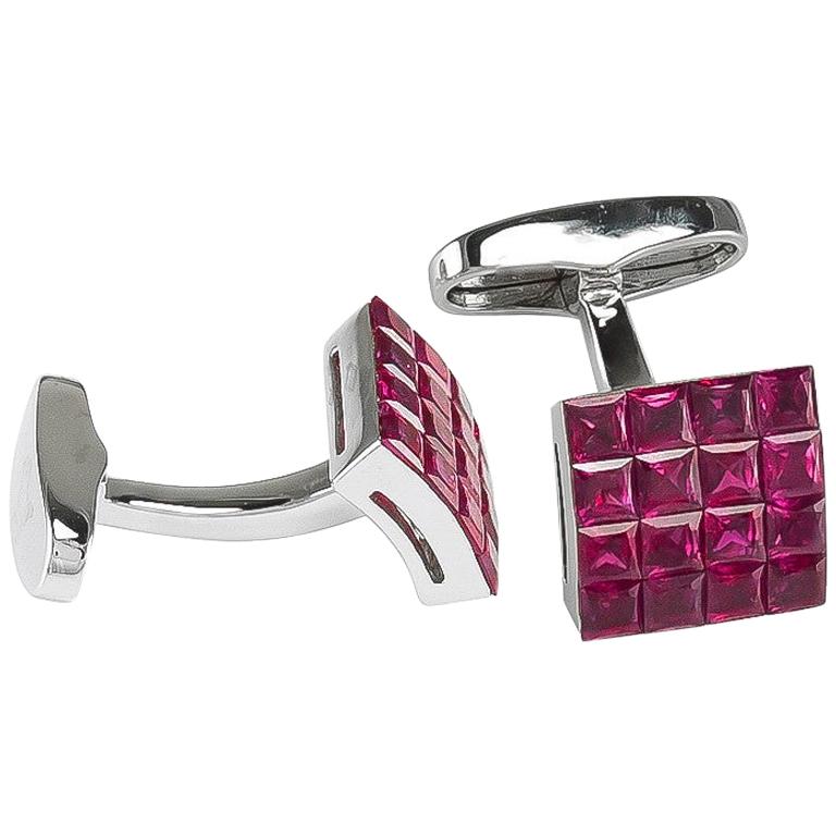 Platinum 3.10 Carat Invisibly Set Ruby Cufflinks