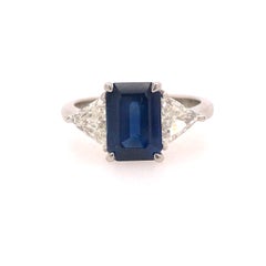 Platinum 3.11 Carat GIA Sapphire and Diamond Three Stone Ring