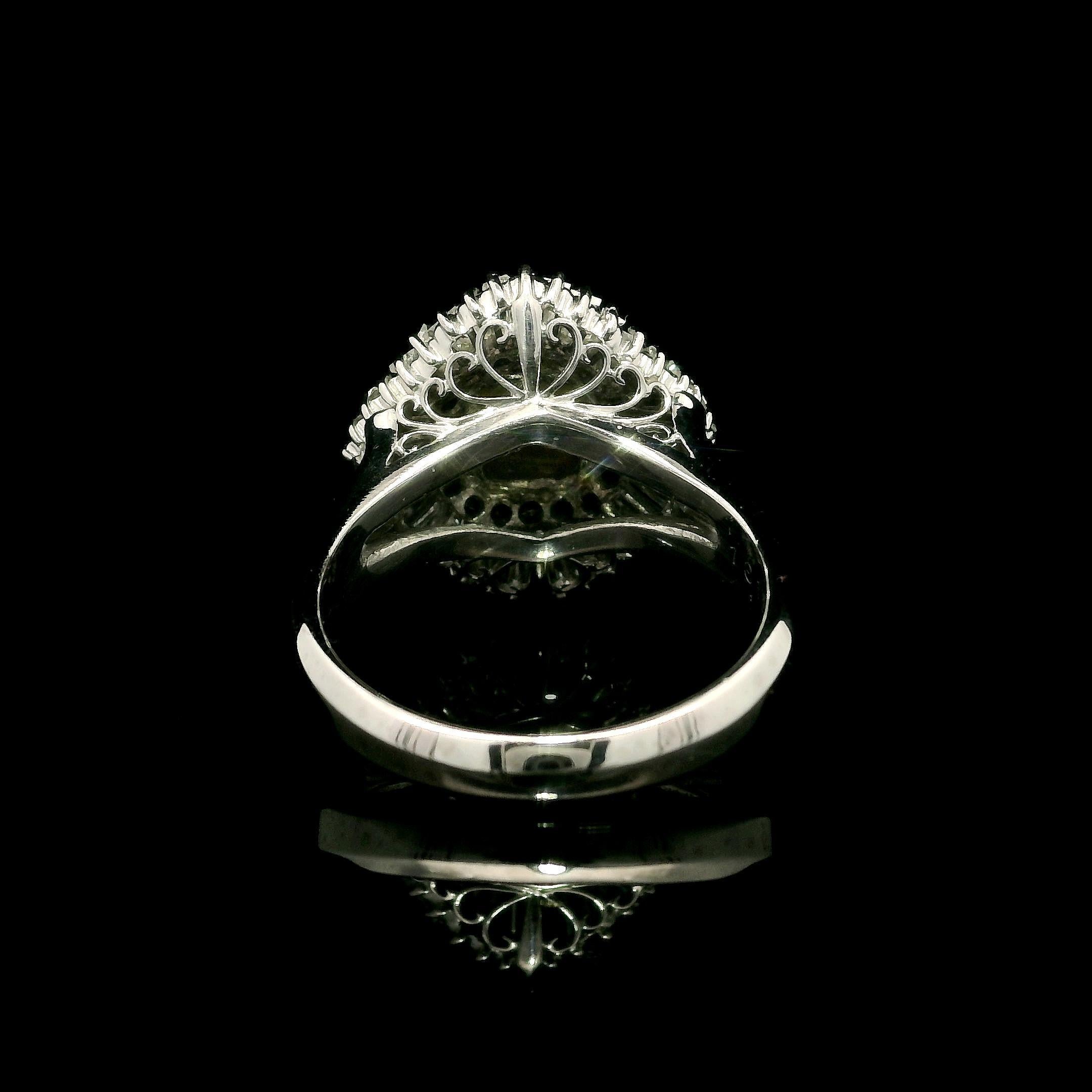 Cabochon Platinum 3.13ctw Oval Cat's Eye w/ Diamond Double Halo Ballerina Cocktail Ring For Sale