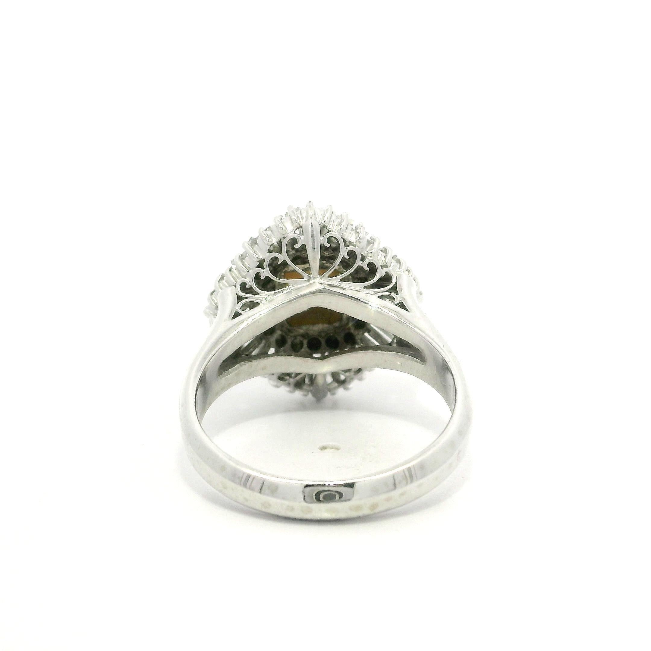 Platinum 3.13ctw Oval Cat's Eye w/ Diamond Double Halo Ballerina Cocktail Ring For Sale 4