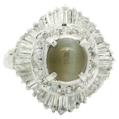 Platinum 3.13ctw Oval Cat's Eye w/ Diamond Double Halo Ballerina Cocktail Ring