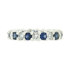 Platinum 3.15ctw Alternating Round Sapphire & Diamond Wedding Eternity Band Ring