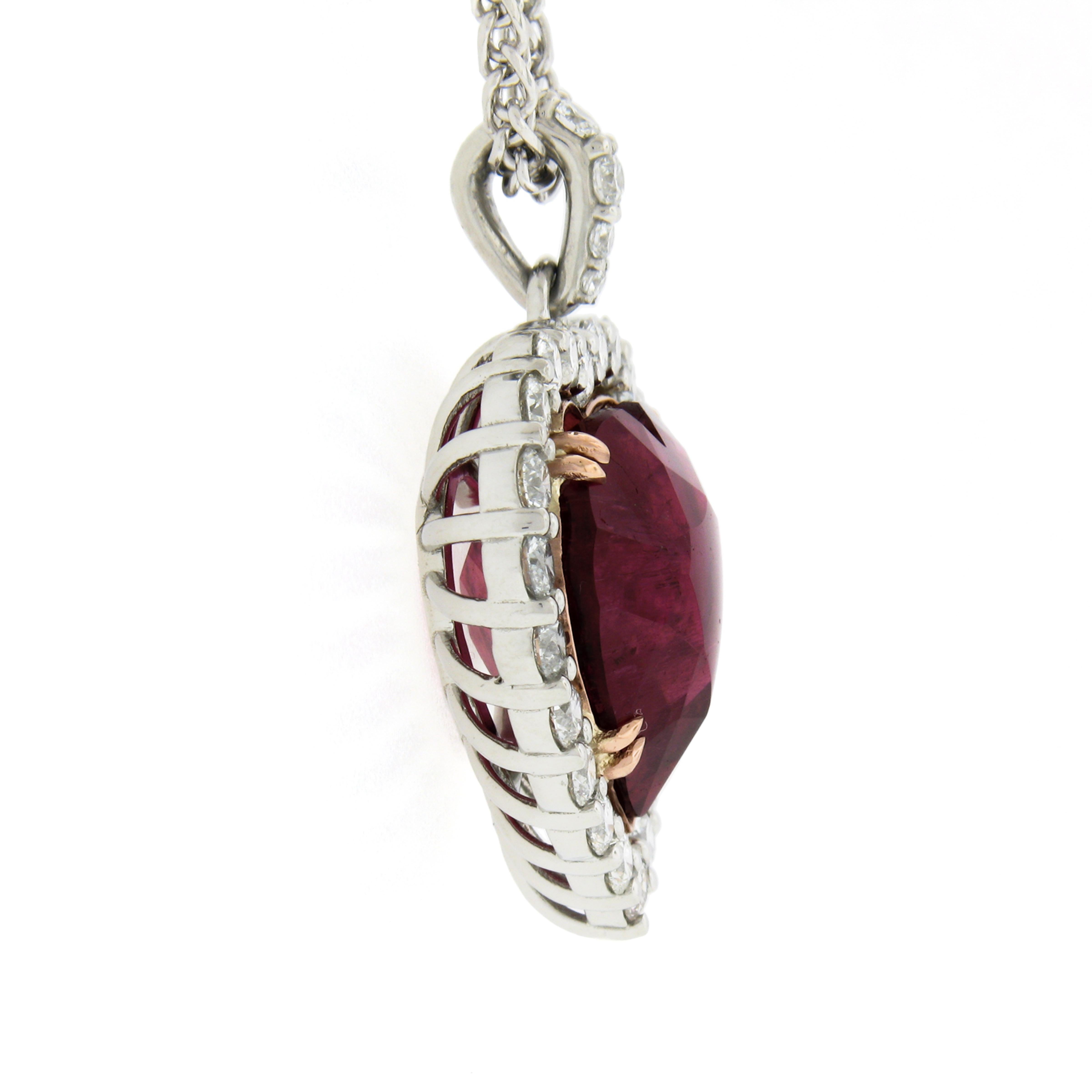 Platinum 31.66ctw GIA Large Heart Rubellite Tourmaline & Diamond Necklace In New Condition For Sale In Montclair, NJ