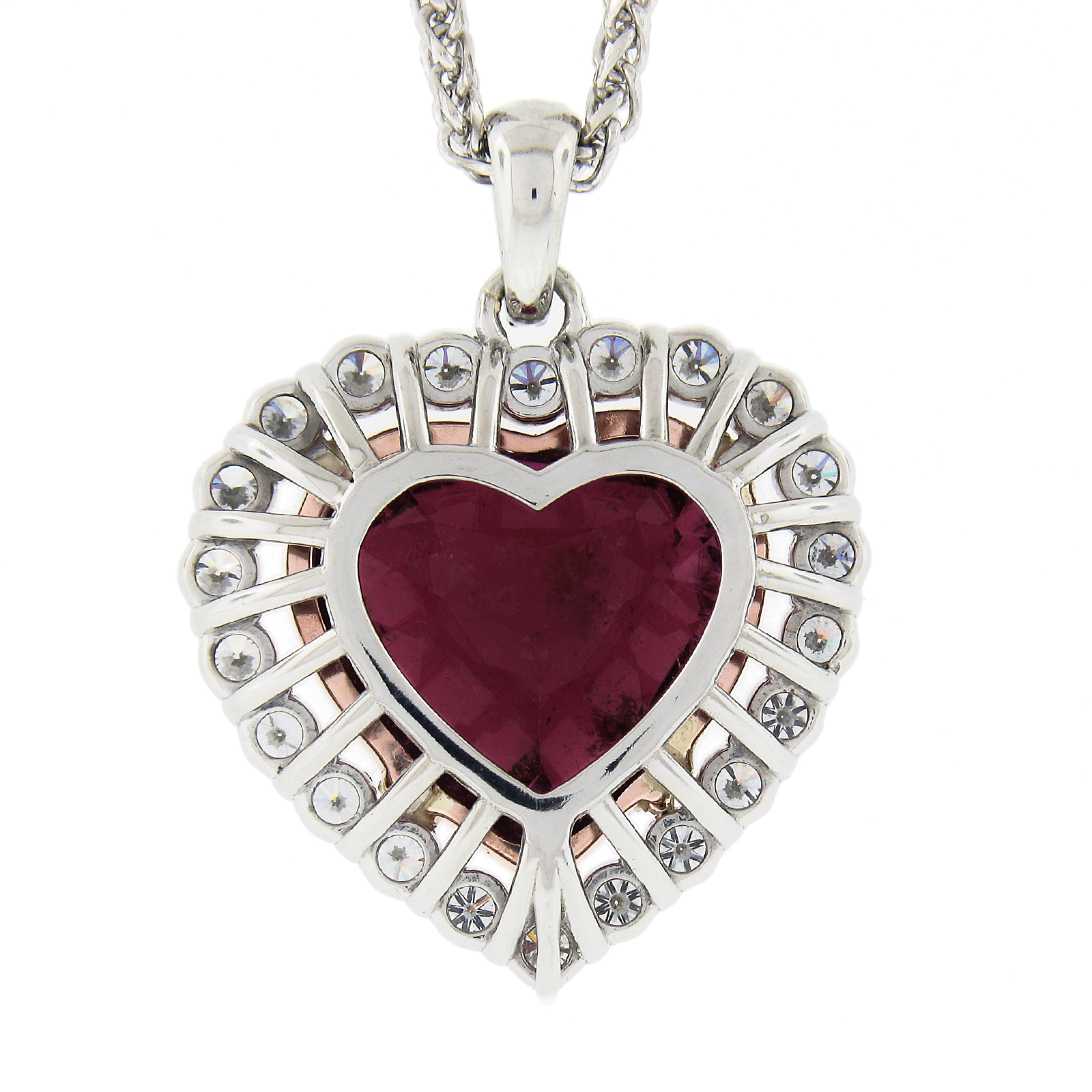 Platinum 31.66ctw GIA Large Heart Rubellite Tourmaline & Diamond Necklace For Sale 1