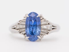 Bague de fiançailles en platine 3.17ct saphir et diamant halo ovale allongé V1217