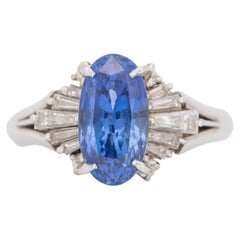 Bague de fiançailles en platine 3.17ct saphir et diamant halo ovale allongé V1217