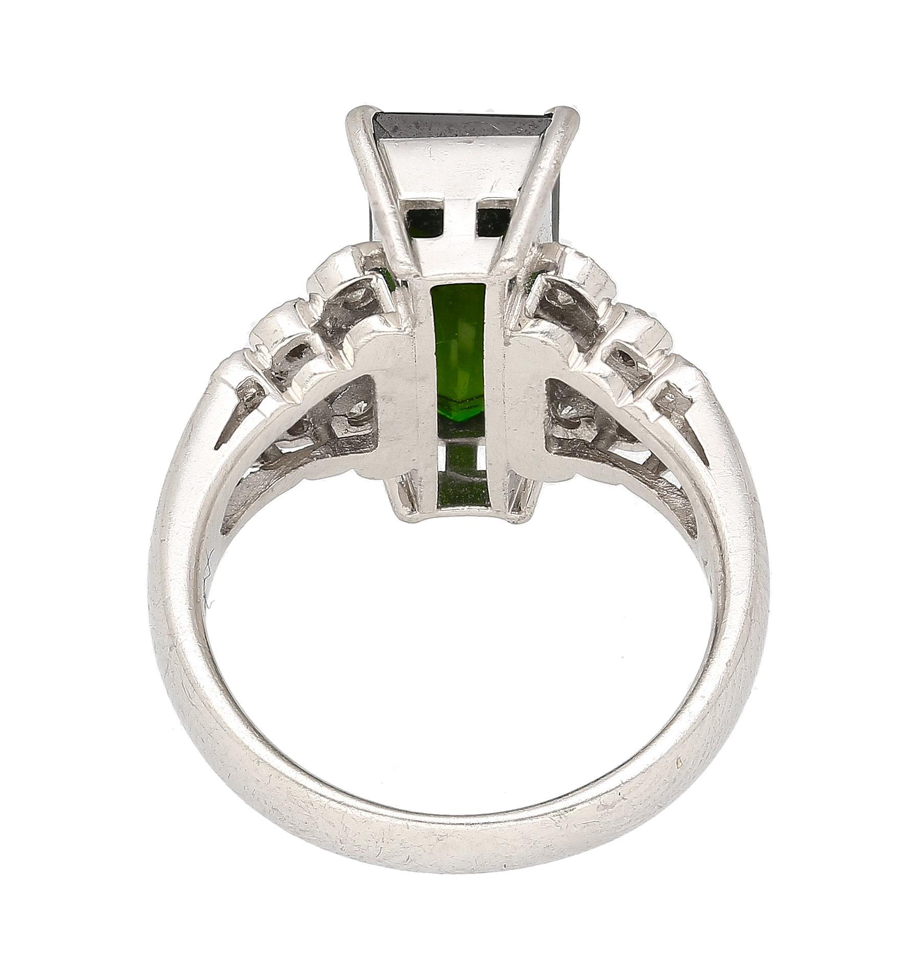 Radiant Cut Platinum 3.19 Carat Indicolite Tourmaline & Diamond Vintage Filigree Ring Size 6 For Sale