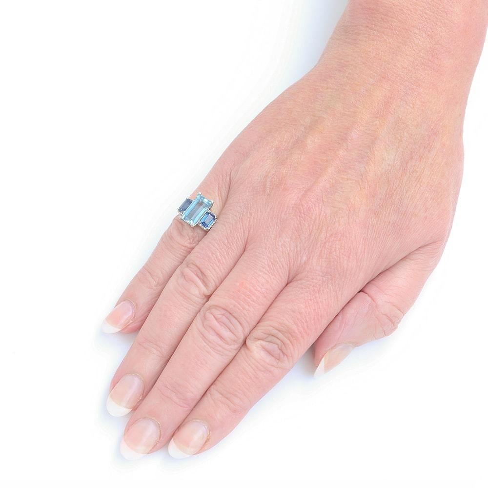 3.20 Carat Aquamarine Blue Sapphire and Diamond Platinum Trilogy Engagement Ring 6