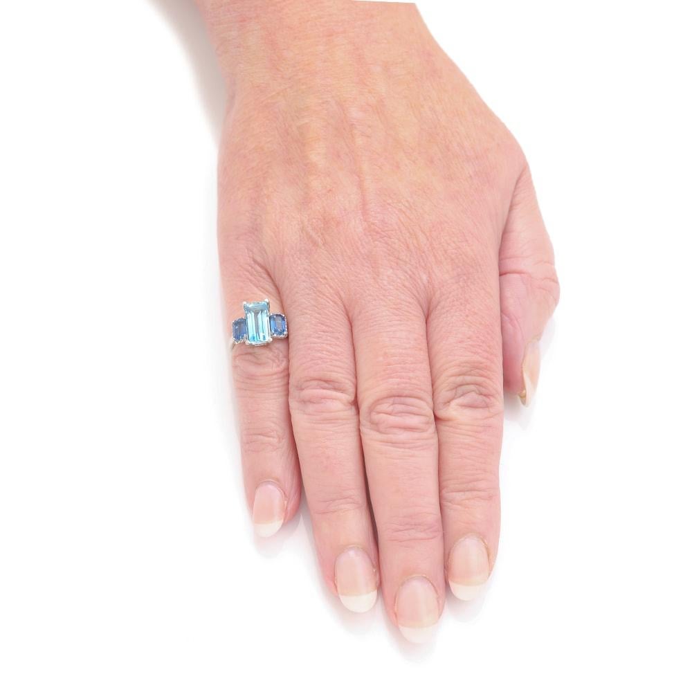 3.20 Carat Aquamarine Blue Sapphire and Diamond Platinum Trilogy Engagement Ring 7