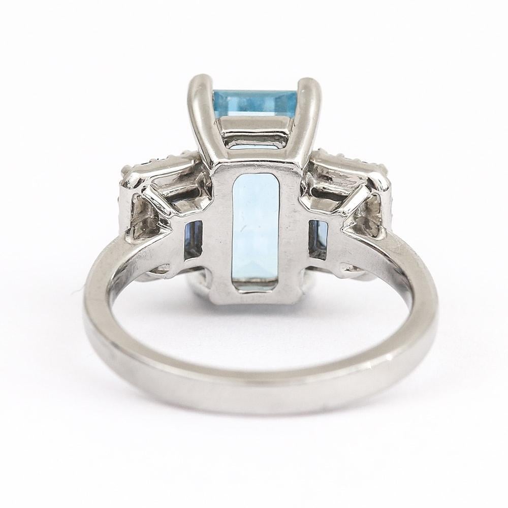 3.20 Carat Aquamarine Blue Sapphire and Diamond Platinum Trilogy Engagement Ring 3