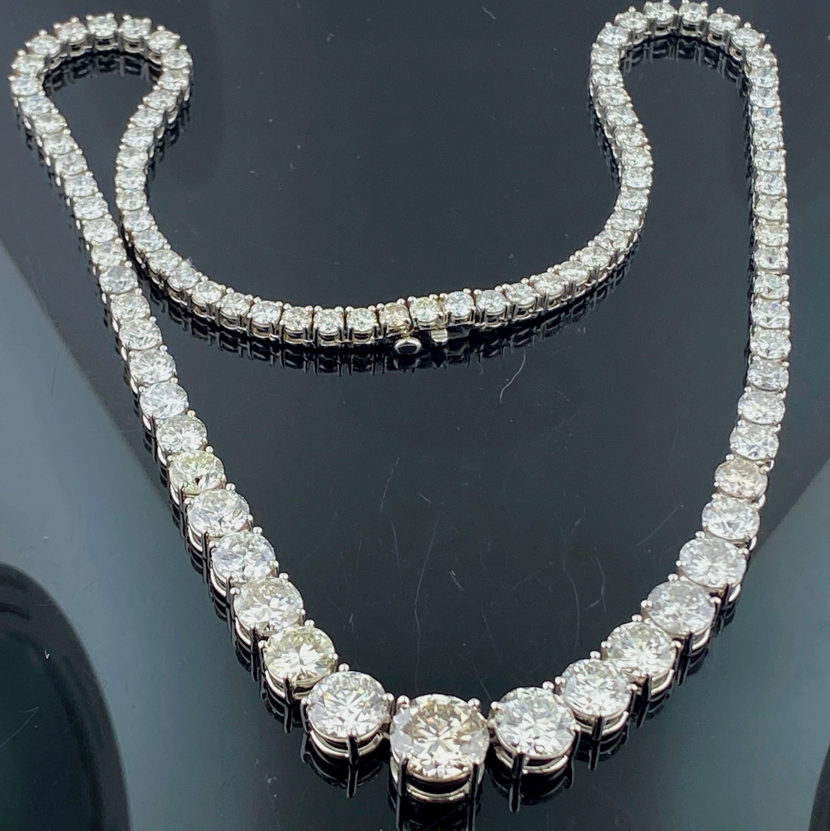 Women's or Men's Platinum 32.10 Carat Total Diamond Riviera Necklace For Sale