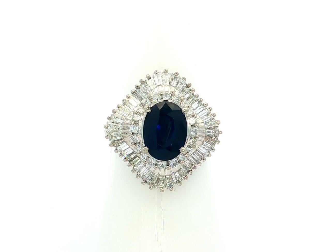 Bague ballerine en platine 3.21ctw Large Deep Blue Oval Sapphire Diamond Ballerina Statement Ring en vente 9