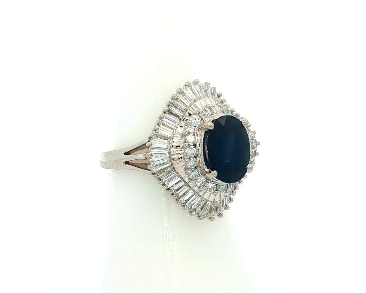 Bague ballerine en platine 3.21ctw Large Deep Blue Oval Sapphire Diamond Ballerina Statement Ring en vente 10