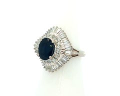 Platinum 3.21ctw Large Deep Blue Oval Sapphire Diamond Ballerina Statement Ring