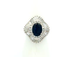 Platinum 3.21ctw Large Deep Blue Oval Sapphire Diamond Ballerina Statement Ring