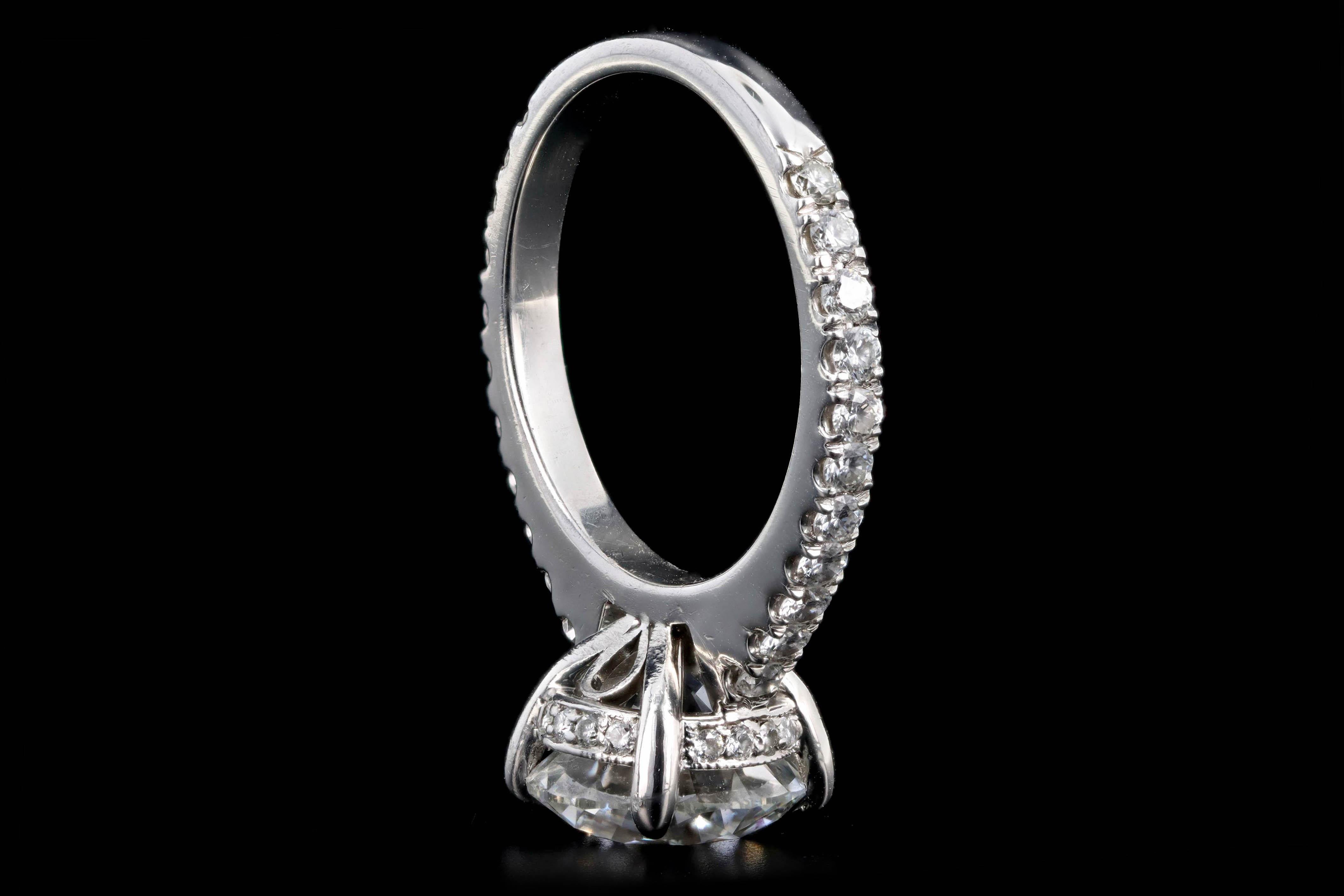 Platinum 3.24 Carat Round Brilliant Diamond Hidden Halo Engagement Ring For Sale 2