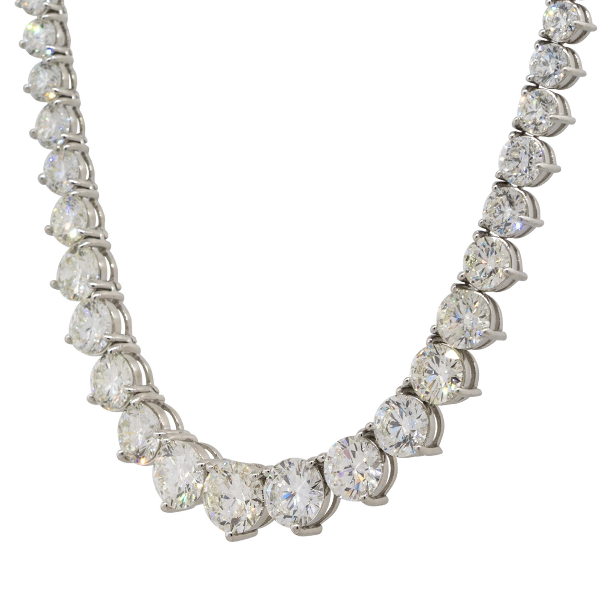 Round Cut Platinum 32.40ctw Round Graduating Diamond Necklace For Sale