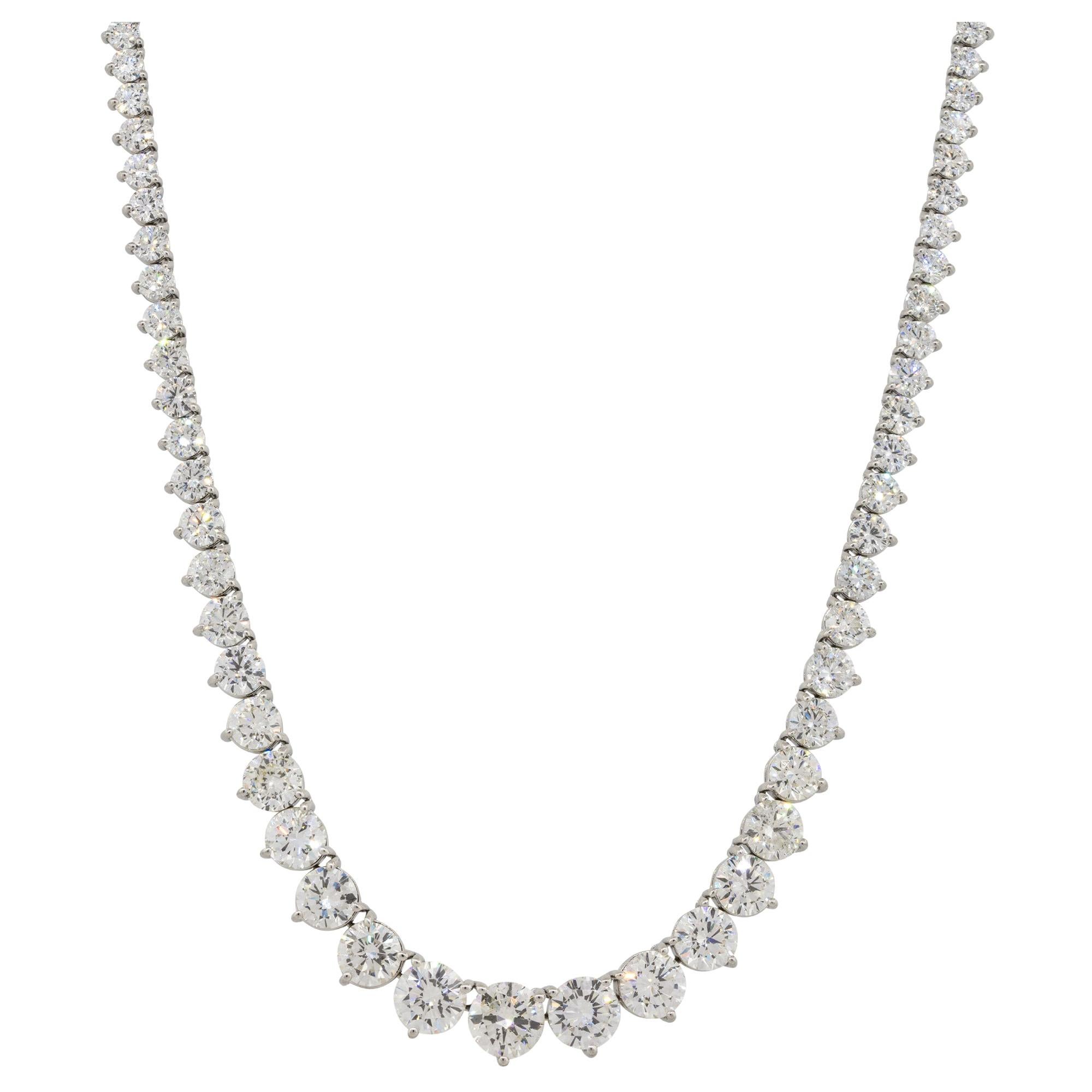 Platinum 32.40ctw Round Graduating Diamond Necklace For Sale