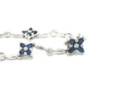 Platinum 3.25ctw Marquise Sapphire & Diamond Four Leaf Clover Flower Necklace