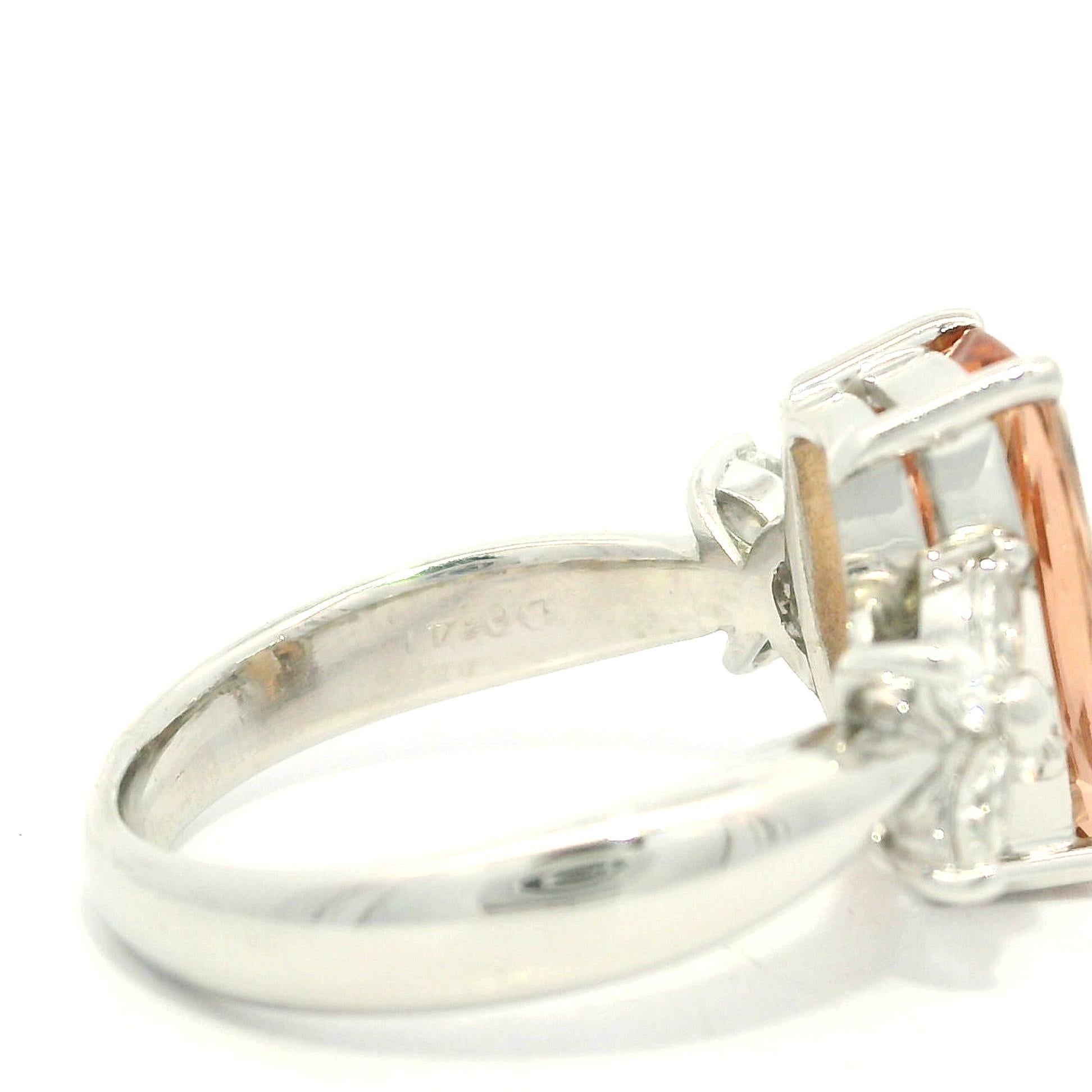 Platinum 3.26ctw Long Cushion Precious Orange Topaz Marquise Sides Diamond Ring For Sale 5
