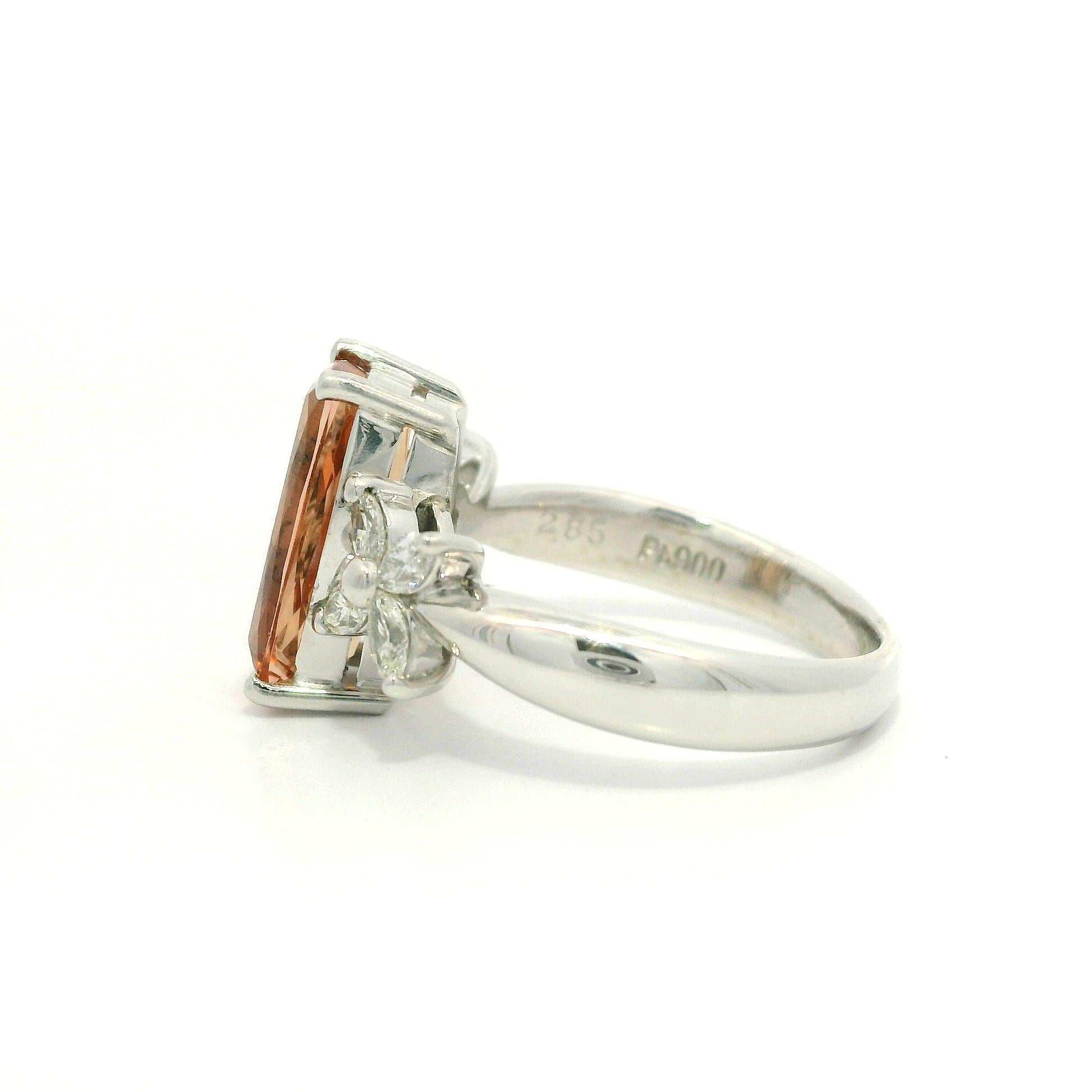 Women's Platinum 3.26ctw Long Cushion Precious Orange Topaz Marquise Sides Diamond Ring For Sale
