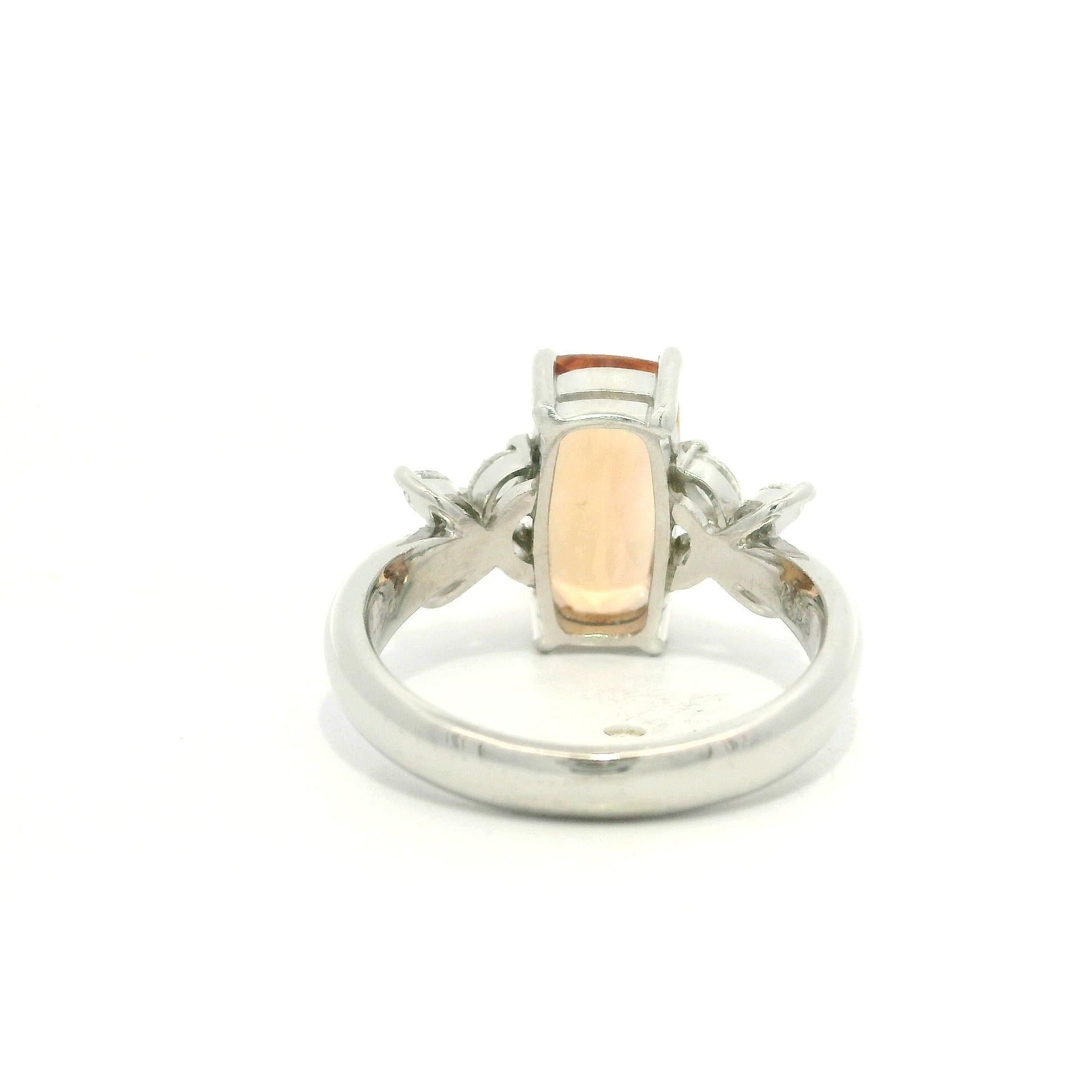 Platinum 3.26ctw Long Cushion Precious Orange Topaz Marquise Sides Diamond Ring For Sale 1