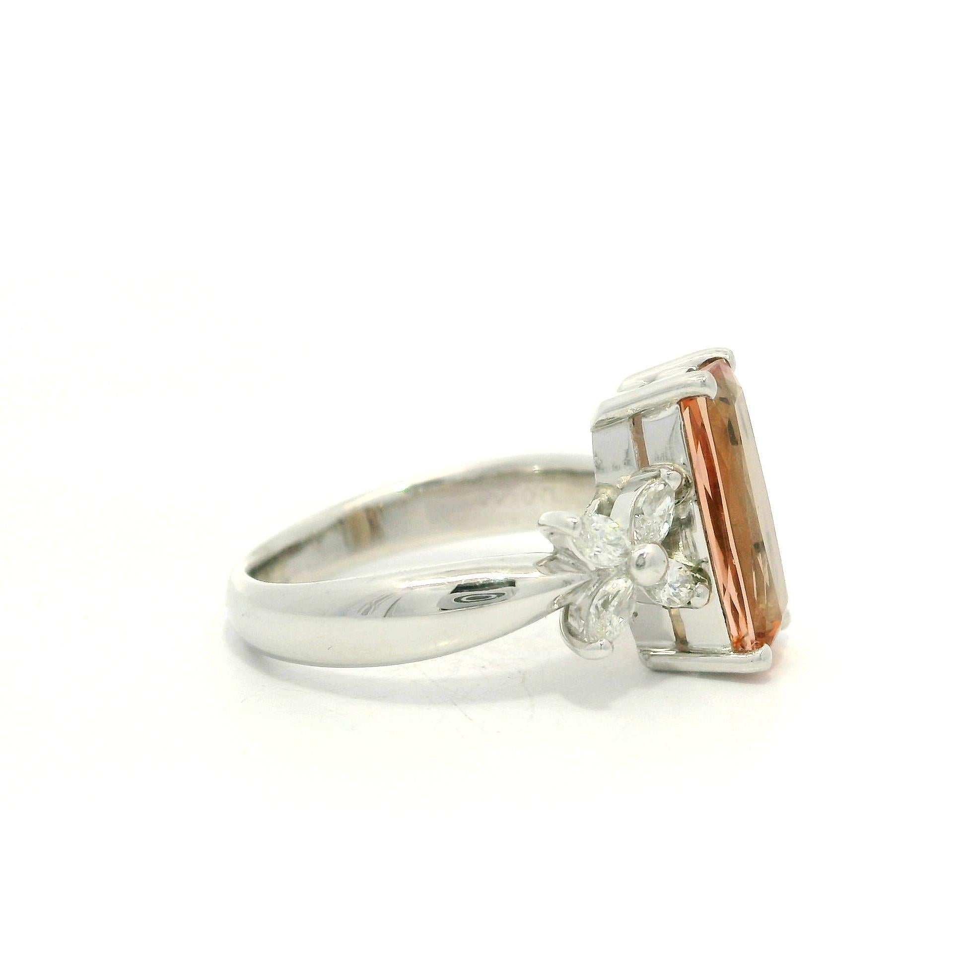 Platinum 3.26ctw Long Cushion Precious Orange Topaz Marquise Sides Diamond Ring For Sale 3