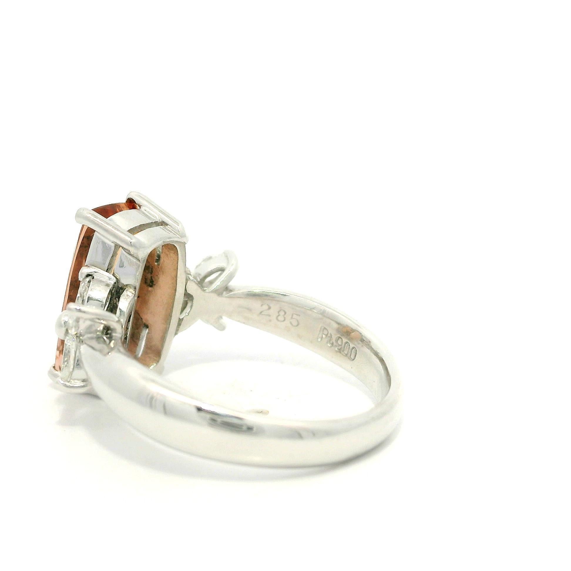 Platinum 3.26ctw Long Cushion Precious Orange Topaz Marquise Sides Diamond Ring For Sale 4