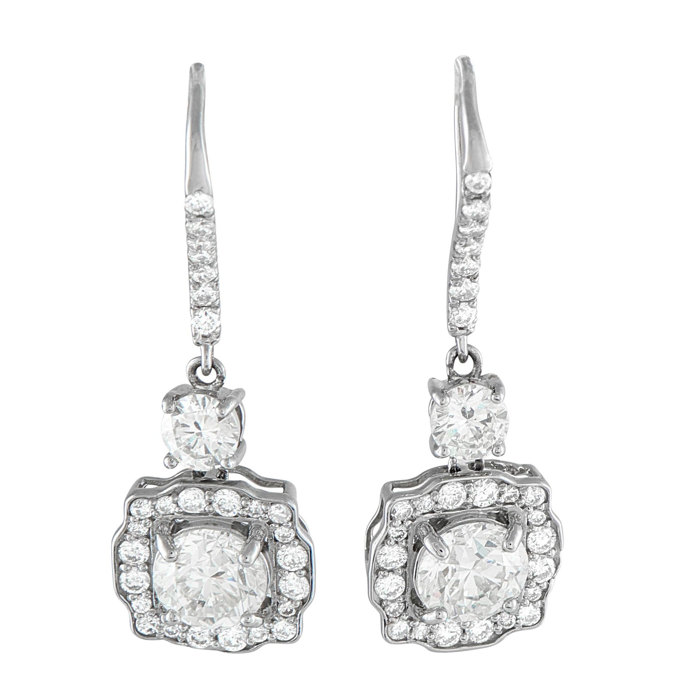 Platinum 3.30ct Diamond Drop Earrings #5242 im Angebot