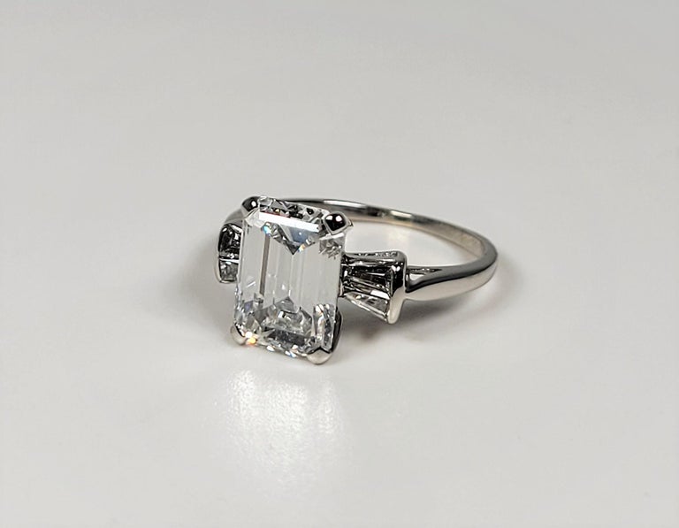 Emerald Cut Platinum 3.31 Carat Diamond Ring For Sale