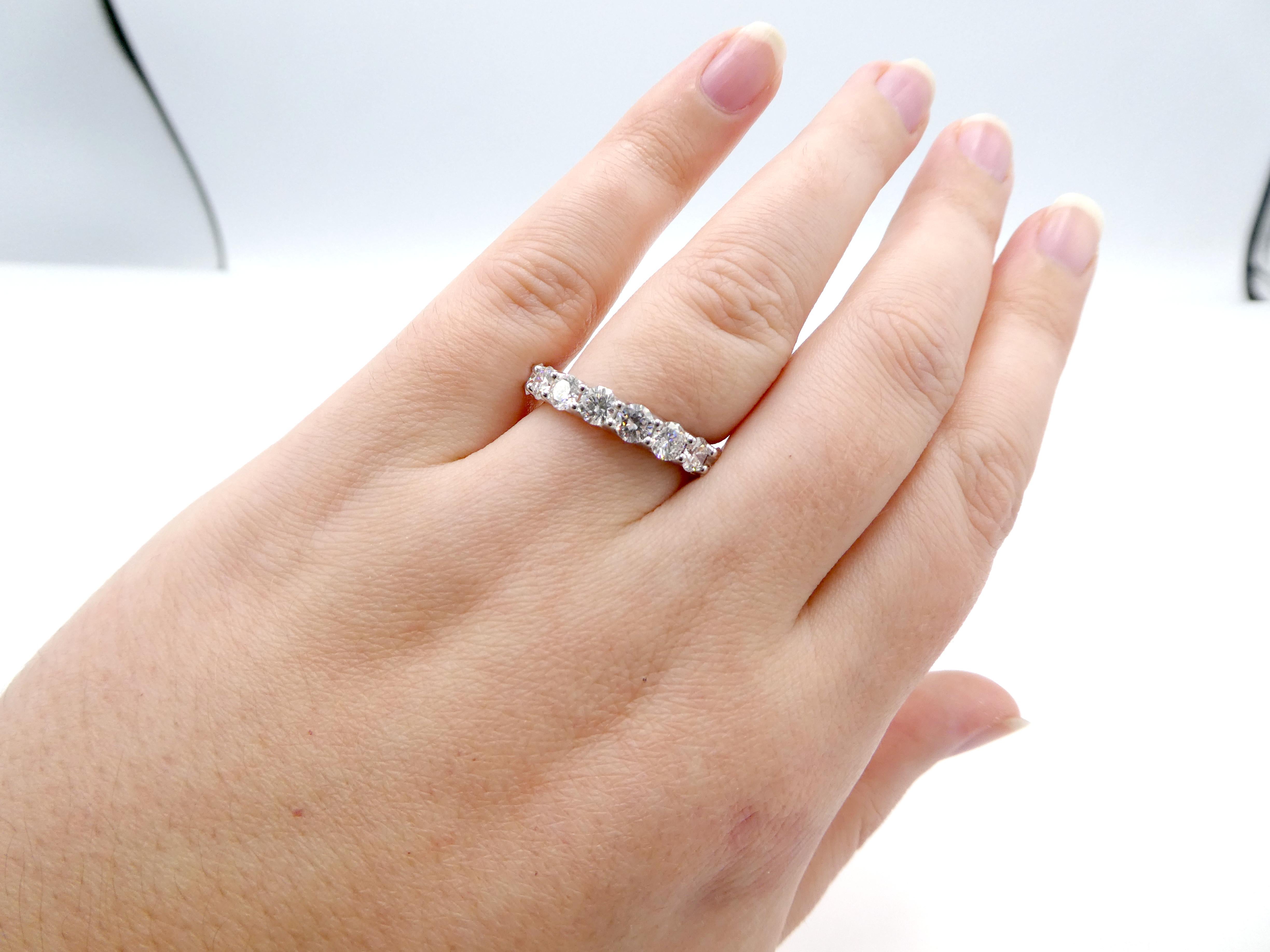 Modern Platinum 3.31 Carat Round Natural Diamond Eternity Wedding Band Anniversary Ring For Sale