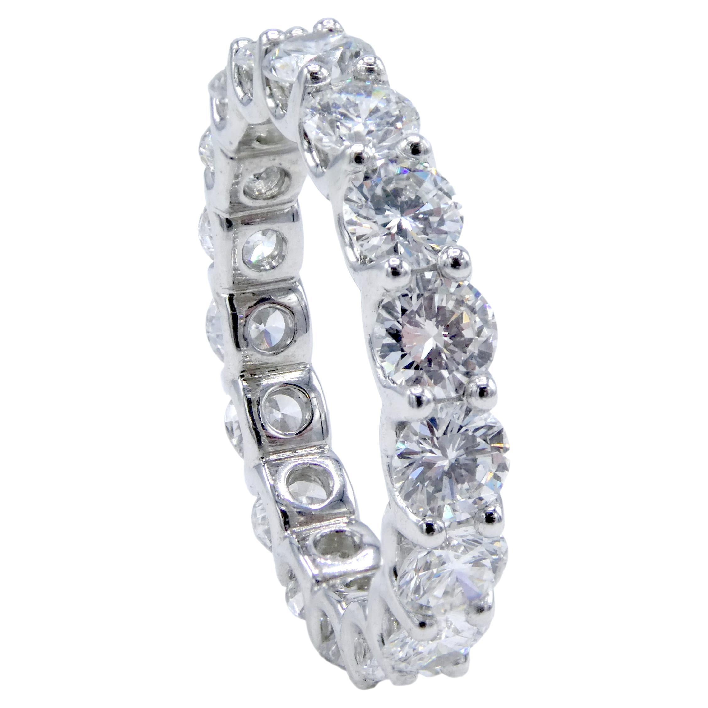 Platinum 3.31 Carat Round Natural Diamond Eternity Wedding Band Anniversary Ring For Sale