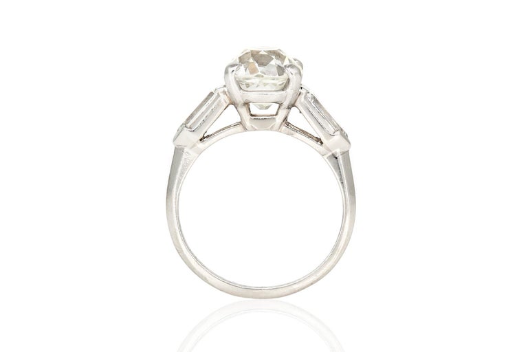 Platinum 3.33 Cushion Diamond Cut with Two Baguette Engagement Ring at ...