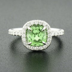 Platinum 3.34ctw GIA Tsavorite w/ Diamond Encrusted Basket Halo Engagement Ring