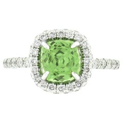 Platinum 3.34ctw GIA Tsavorite w/ Diamond Encrusted Basket Halo Engagement Ring