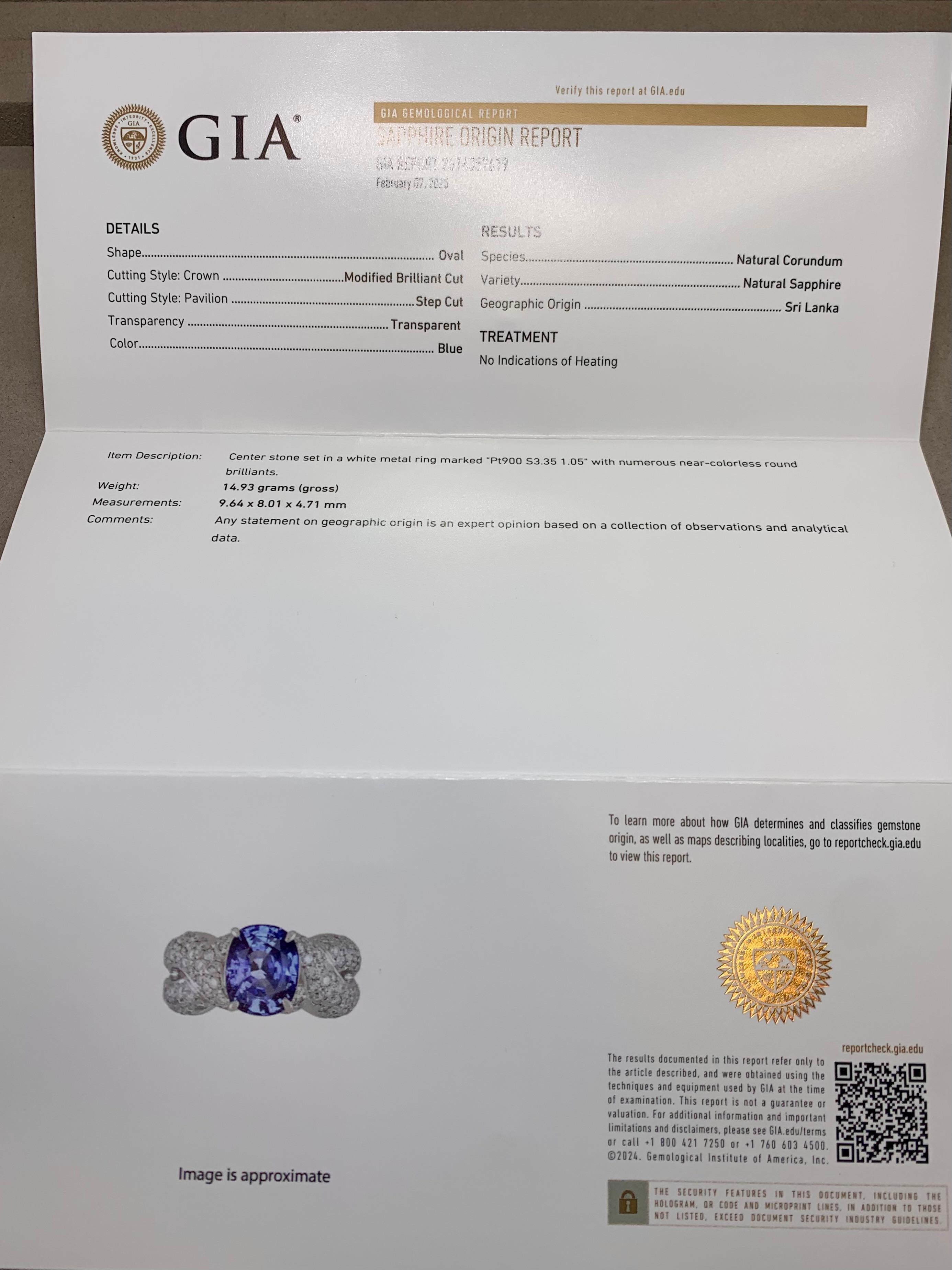 Anello in platino con zaffiro di Ceylon non riscaldato e diamante da 3,35 carati con rapporto GIA in vendita 4