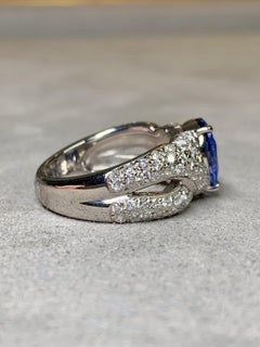 Platinum Cushion Cornflower Sapphire Diamond Crossover Cocktail Ring No Heat GIA