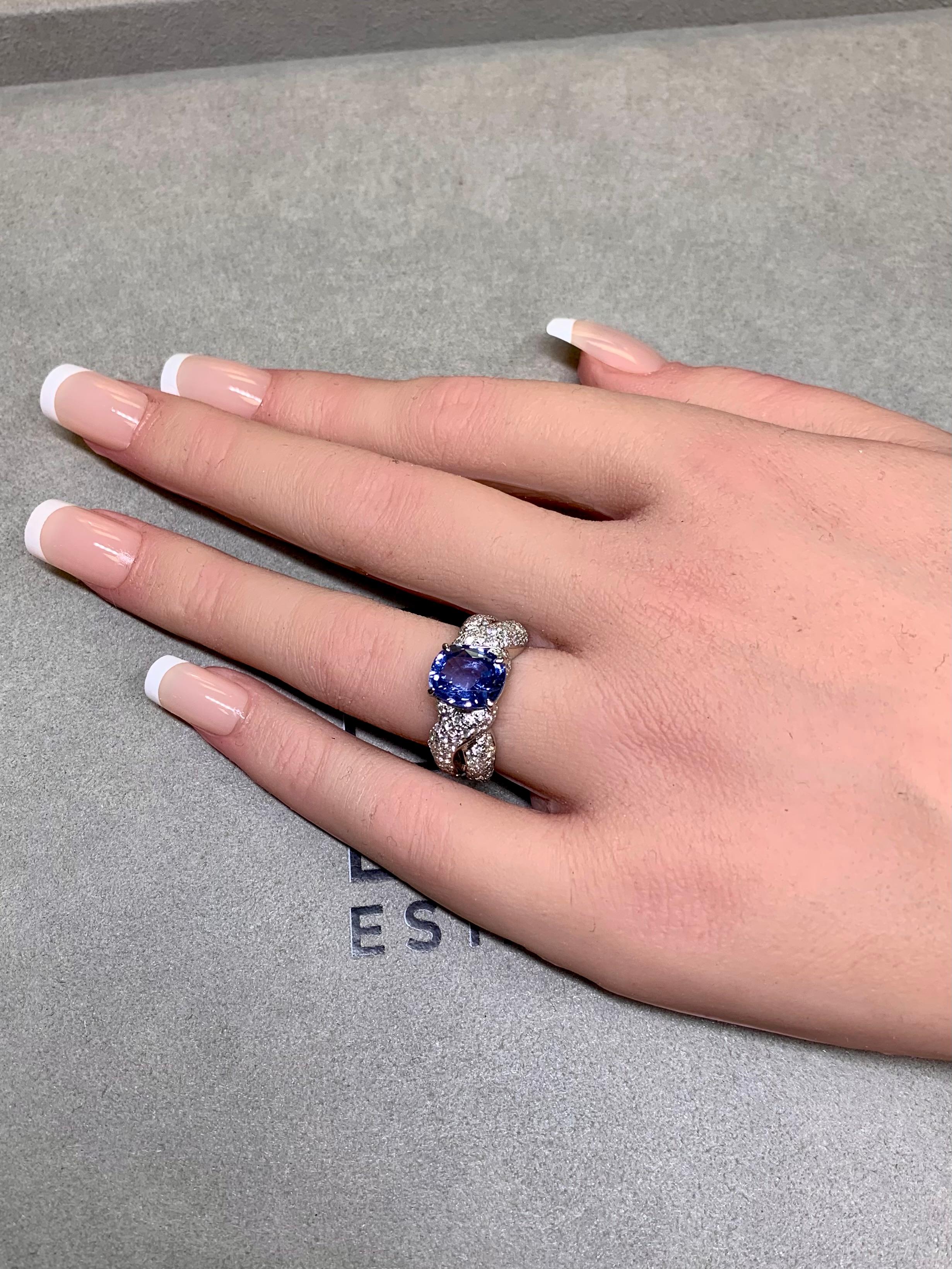 Anello in platino con zaffiro di Ceylon non riscaldato e diamante da 3,35 carati con rapporto GIA in vendita 2