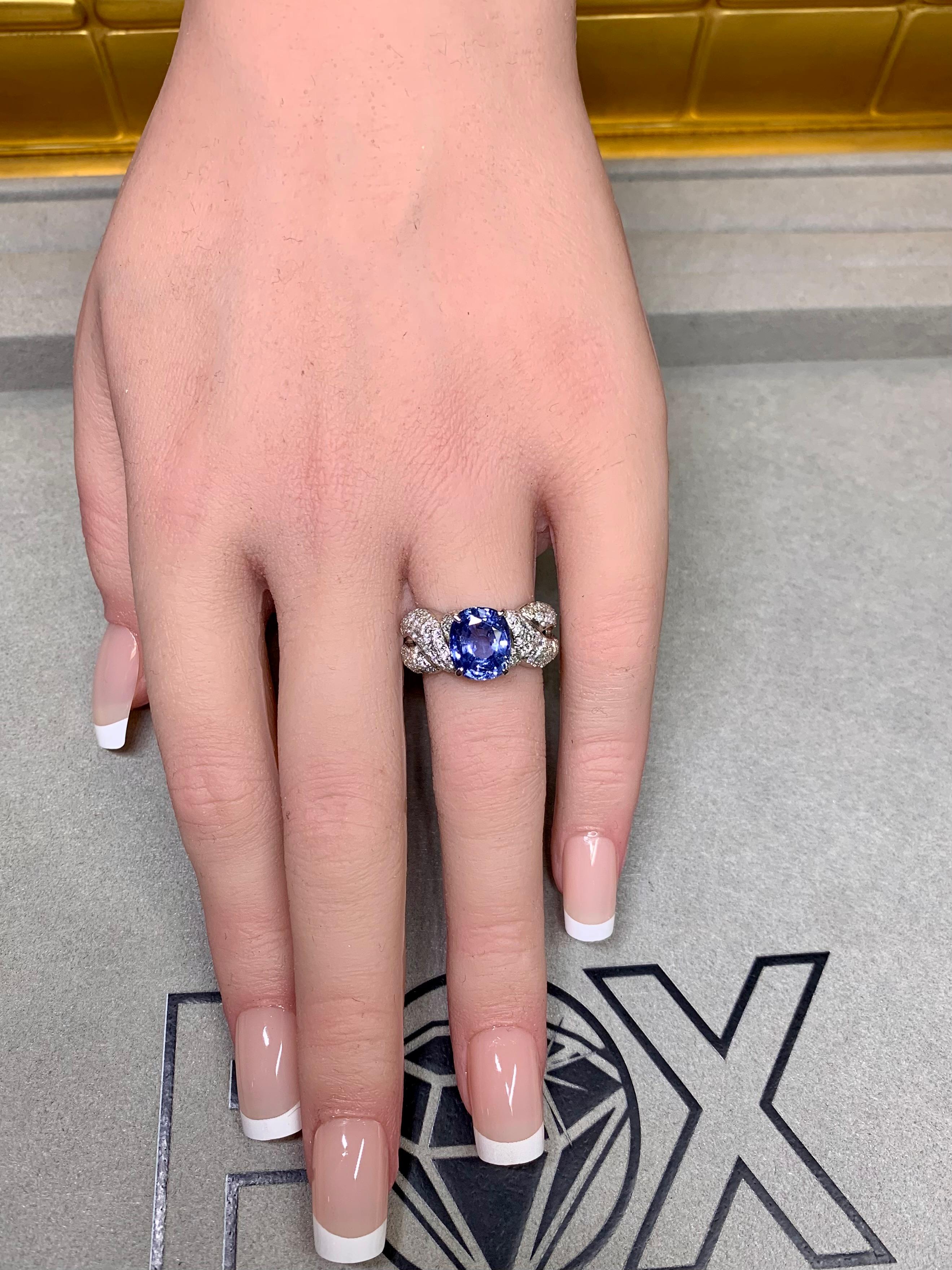Anello in platino con zaffiro di Ceylon non riscaldato e diamante da 3,35 carati con rapporto GIA in vendita 3