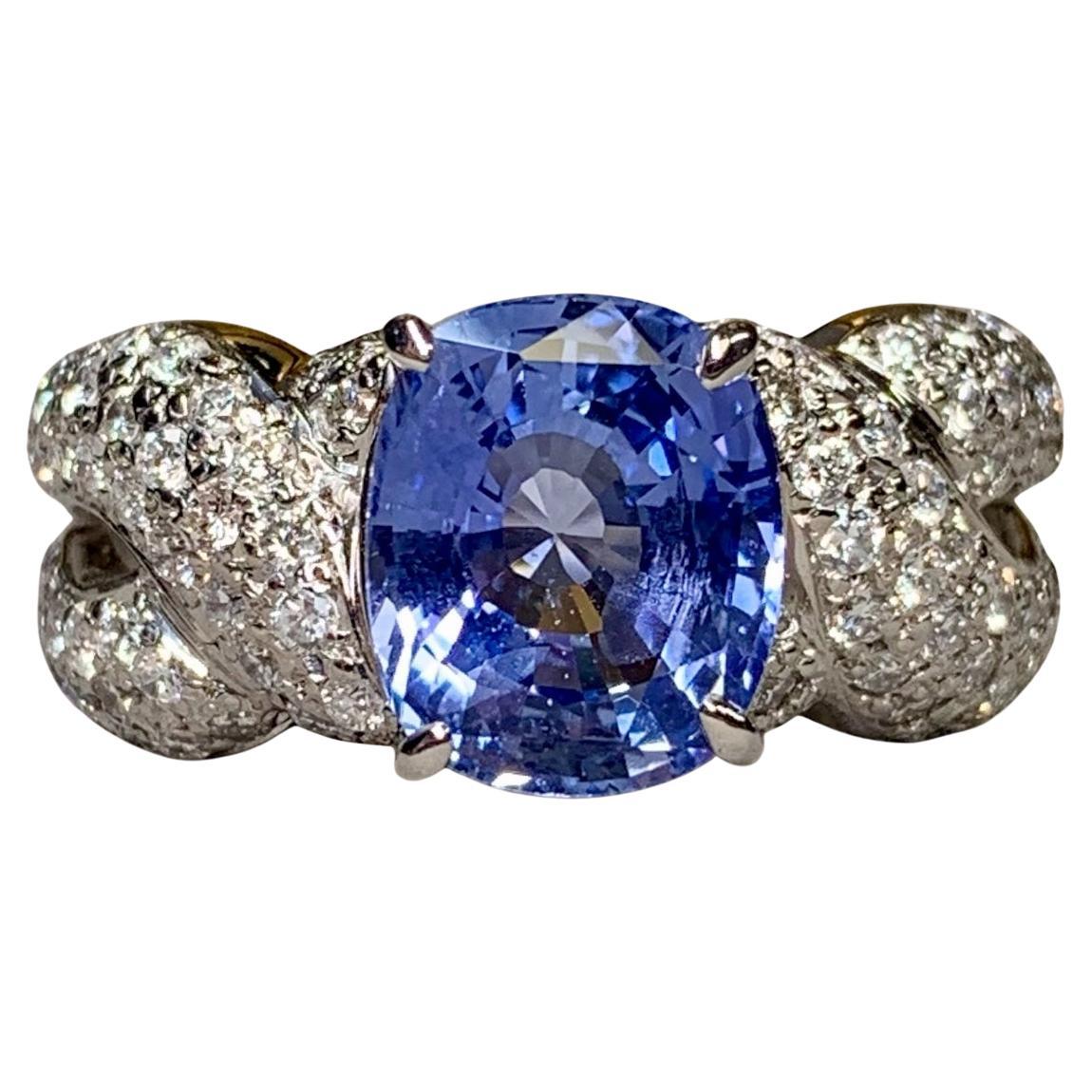 Bague en platine 3,35ct saphir de Ceylan non chauffé et diamant avec rapport GIA