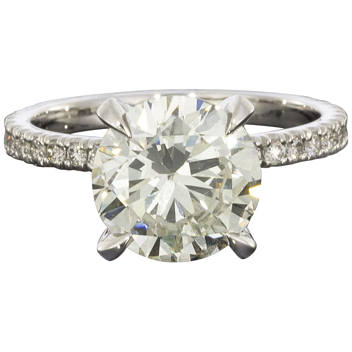 Platinum 3.36 Carat Round Diamond GIA Certified Engagement Ring